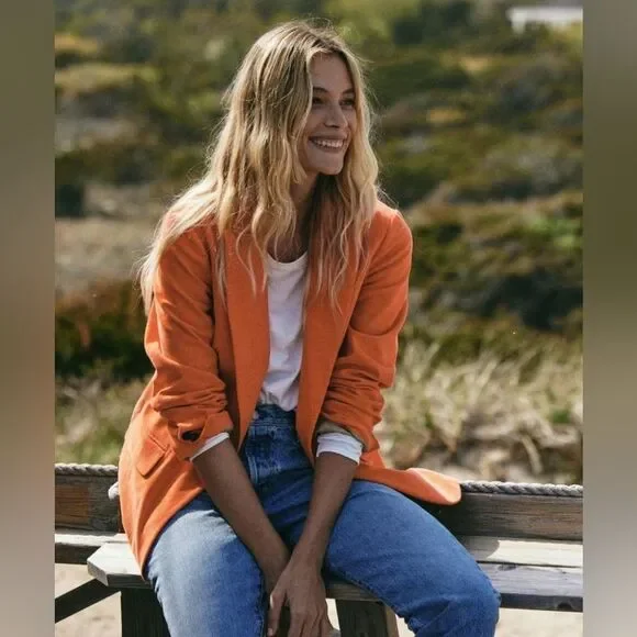 NWT Outerknown Henry Cord Boy Blazer Flame Orange Sz 4 organic cotton corduroy - Picture 2 of 13